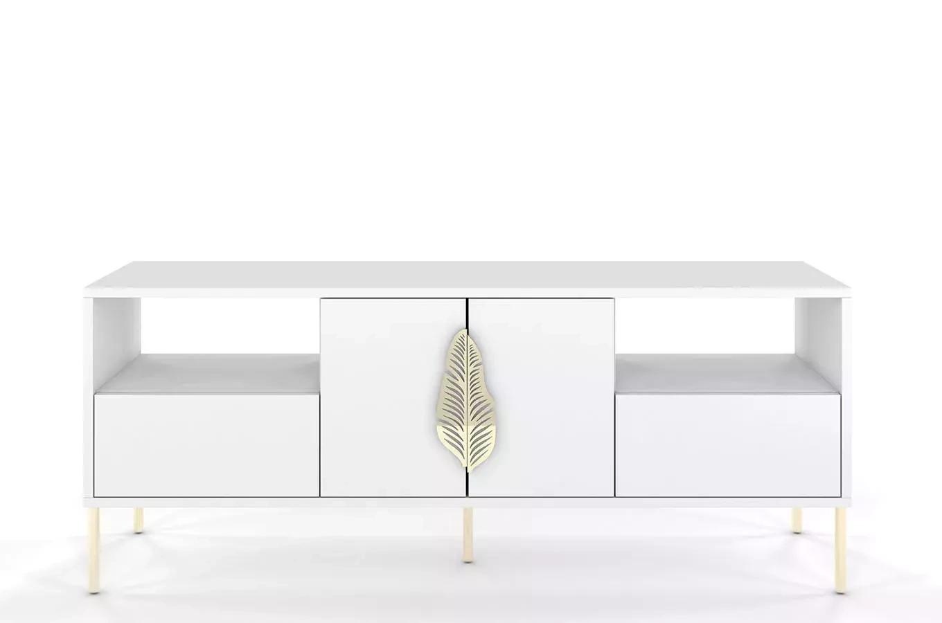 Biała komoda RTV Skandica MERLIN ze złotymi dodatkami / szer. 138 cm