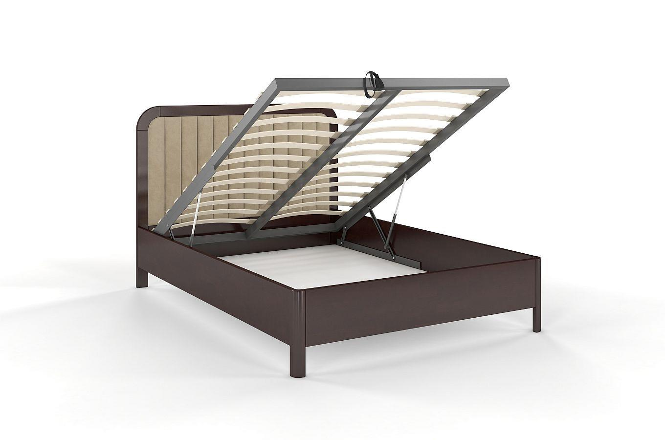 Tapicerowane łóżko drewniane bukowe Visby MODENA BC z wysokim zagłówkiem / 180x200 cm, kolor palisander, zagłówek Casablanca 2303 (skrzynia na pościel)