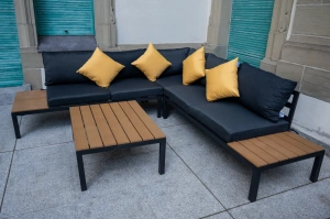 Duży zestaw ogrodowy z czarnego aluminium LAVA / Stół + narożnik