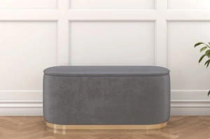 Jasnoszary owalny puf ze schowkiem Dancan SCARLETT na złotej podstawie