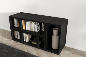 Drewniana komoda - regał - szafka RTV z łukami Visby OLIMPIA LONG / kolor czarny / szer. 140 cm