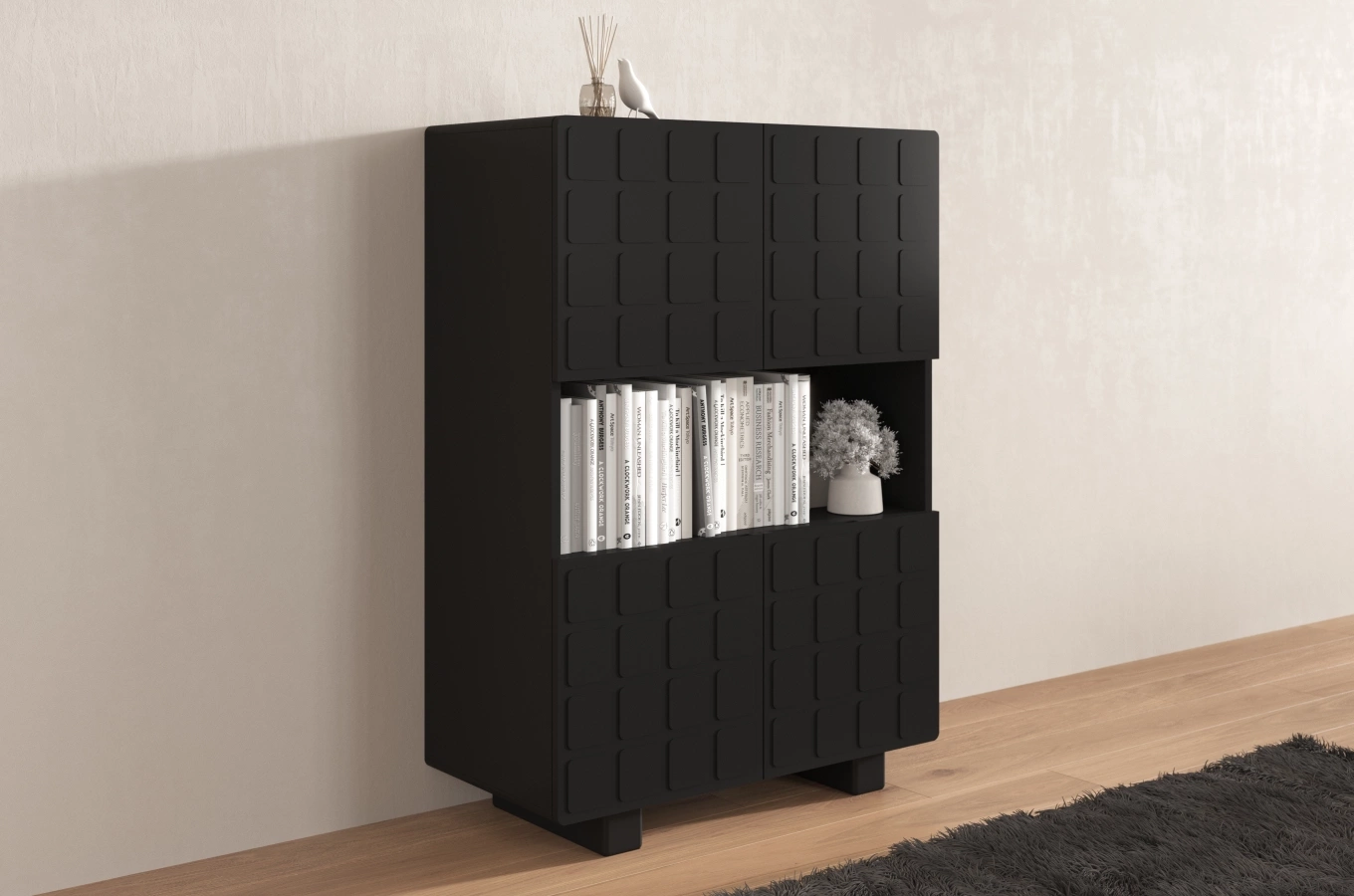 Nowoczesna komoda z frontami 3D Skandica CUBO HIGH / kolor czarny / szer. 85 cm