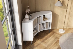 Nowoczesny narożny niski regał na książki Skandica HORN z czarnymi nogami / biały / szer. 100 cm