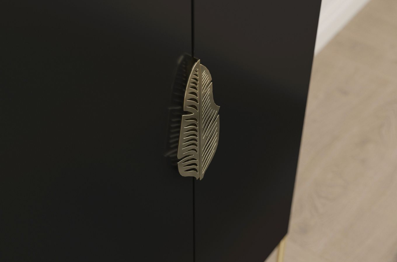 Wysoka czarna komoda ze złotymi dodatkami Skandica MERLIN / szer. 80 cm