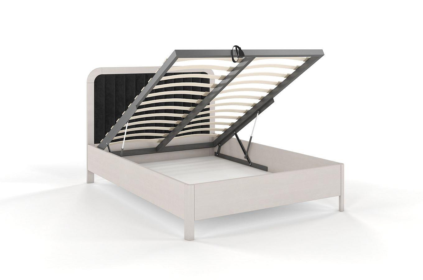 Tapicerowane łóżko drewniane sosnowe Visby MODENA BC z wysokim zagłówkiem / 200x200 cm, kolor biały, zagłówek Casablanca 2316 (skrzynia na pościel)