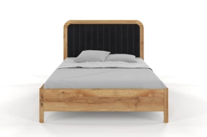 Tapicerowane łóżko drewniane dębowe Visby MODENA z wysokim zagłówkiem / 200x200 cm, lakier naturalny, zagłówek Casablanca 2316