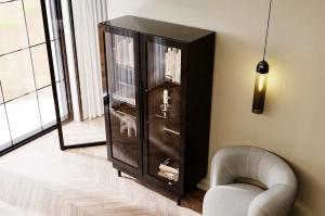 Elegancka czarna witryna Dancan ARTEMISA ze złotymi dodatkami / szer. 100 cm