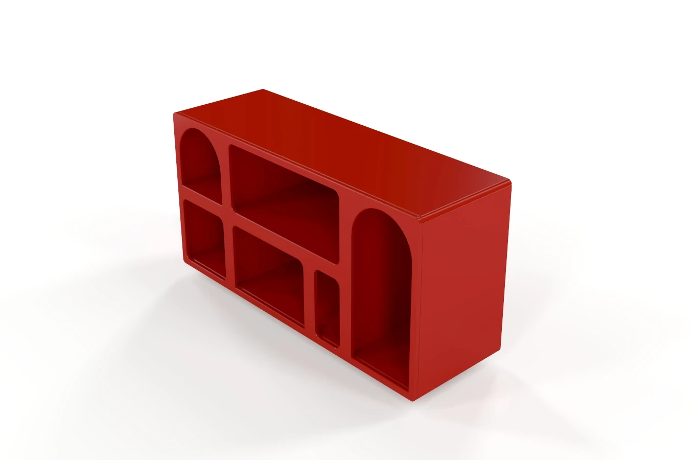 Drewniana komoda - regał - szafka RTV z łukami Visby OLIMPIA LONG / kolor bordowy / szer. 140 cm