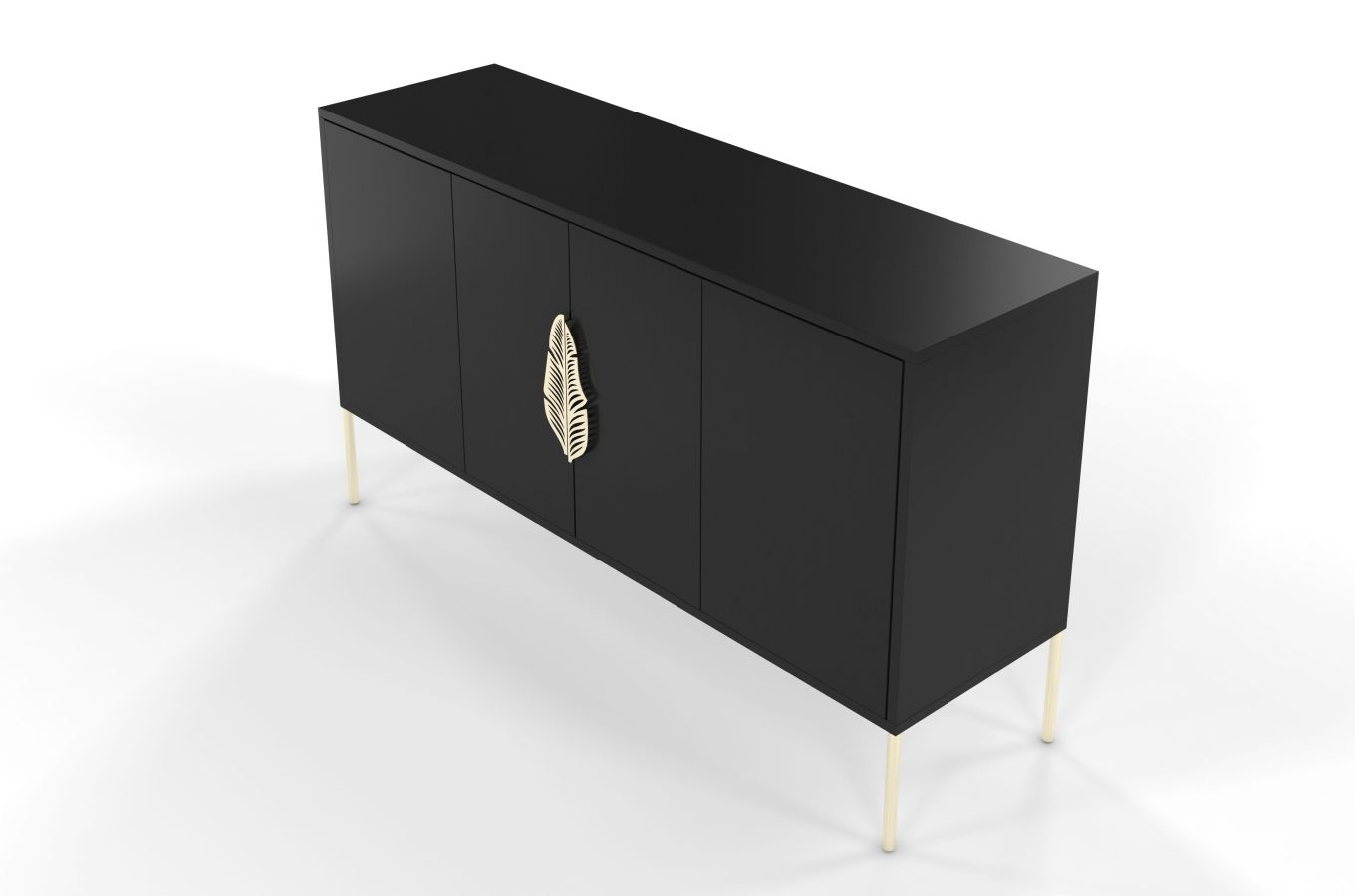Czarna komoda Skandica MERLIN ze złotymi dodatkami / szer. 138 cm