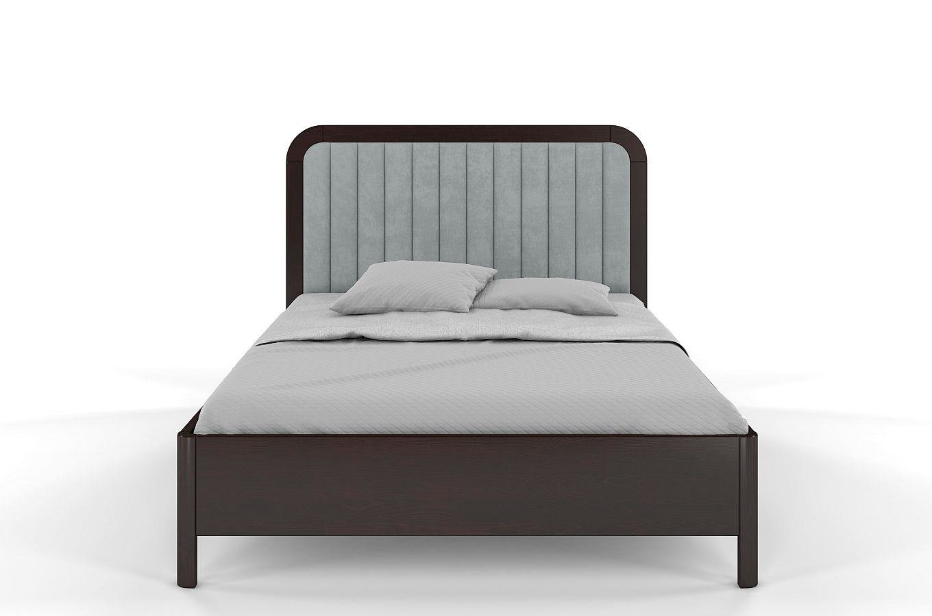 Tapicerowane łóżko drewniane sosnowe Visby MODENA z wysokim zagłówkiem / 120x200 cm, kolor palisander, zagłówek Casablanca 2314