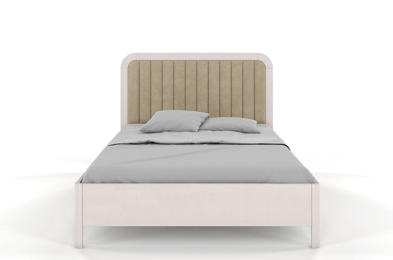 Tapicerowane łóżko drewniane bukowe Visby MODENA BC z wysokim zagłówkiem / 200x200 cm, kolor biały, zagłówek Casablanca 2303 (skrzynia na pościel)