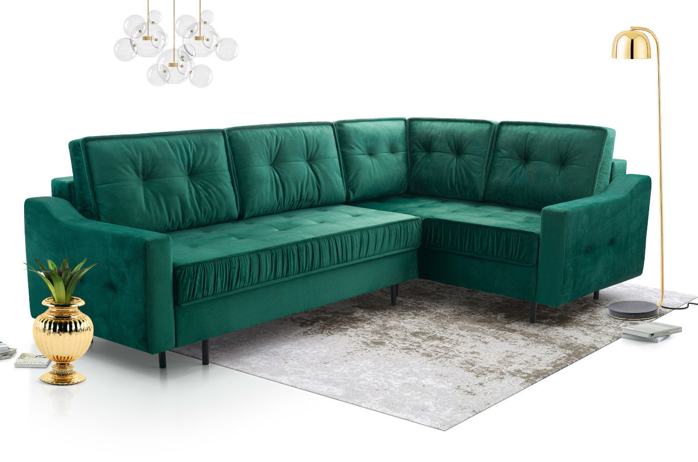 Nowoczesny narożnik HAITI L z funkcją spania i pojemnikiem na pościel