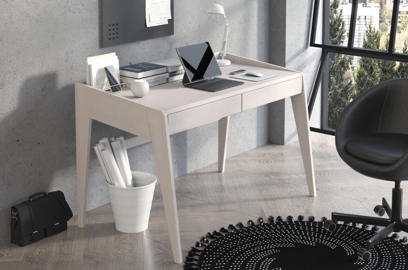 Drewniane bukowe biurko / toaletka z szufladami Visby LISA / kolor biały