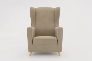 Beżowy fotel uszak Skandica AGNETA / nóżki naturalne