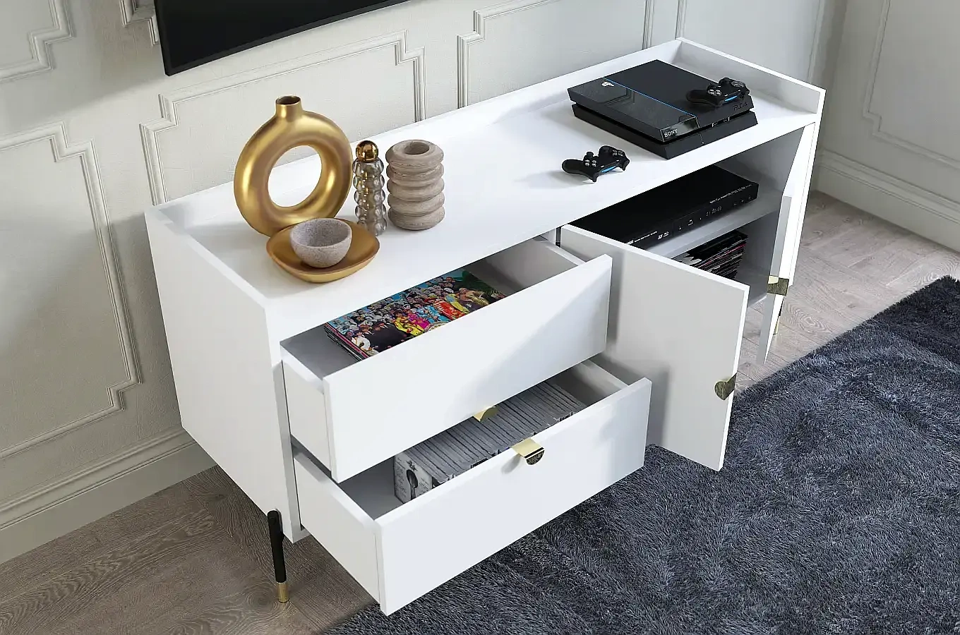 Biała komoda do salonu Dancan IGA / szer. 142 cm