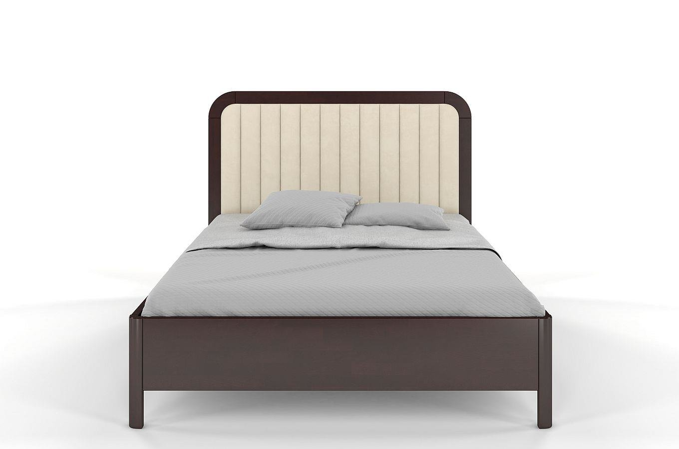 Tapicerowane łóżko drewniane bukowe Visby MODENA z wysokim zagłówkiem / 120x200 cm, kolor palisander, zagłówek Casablanca 2301