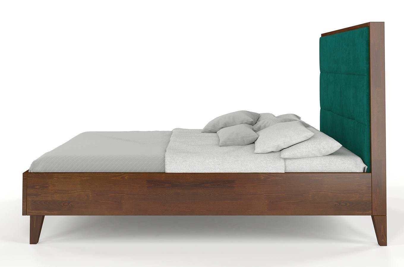 Łóżko drewniane sosnowe Visby FRIDA z wysokim zagłówkiem / 180x200 cm, kolor palisander, zagłówek French Velvet 663