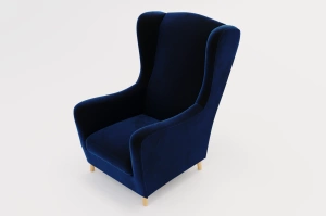 Granatowy fotel uszak Skandica AGNETA / nóżki naturalne