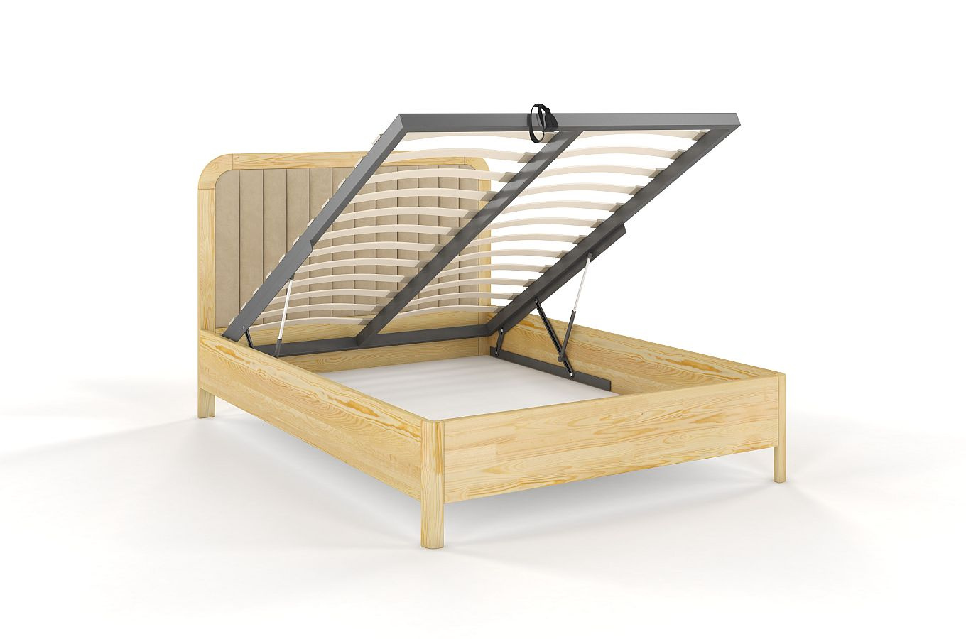 Tapicerowane łóżko drewniane sosnowe Visby MODENA BC z wysokim zagłówkiem (skrzynia na pościel)