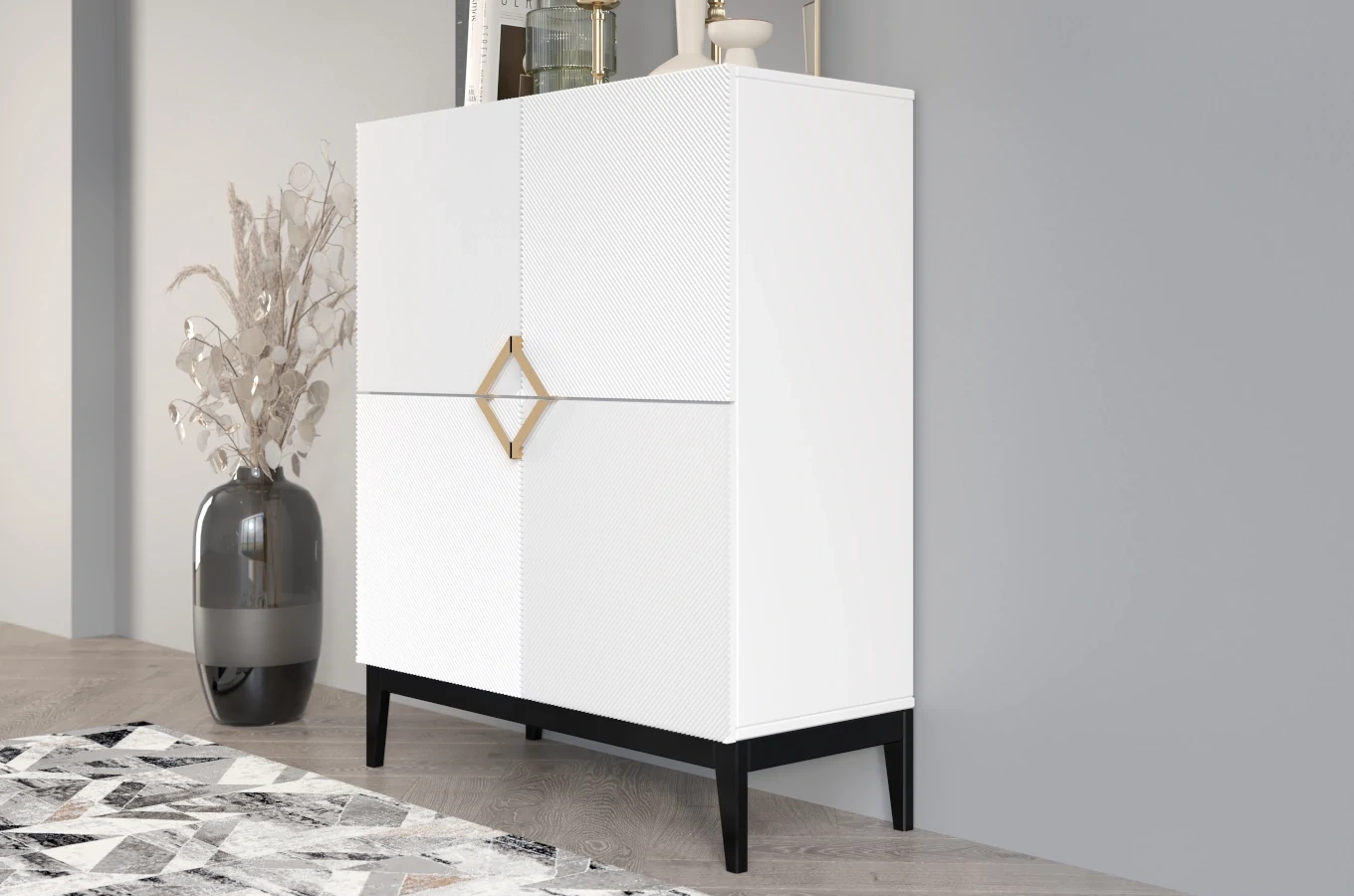 Drewniana komoda Visby DEMI HIGH / kolor biały + czarne nogi / szer. 100 cm