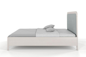 Tapicerowane łóżko drewniane sosnowe Visby MODENA BC z wysokim zagłówkiem / 140x200 cm, kolor biały, zagłówek Casablanca 2314 (skrzynia na pościel)