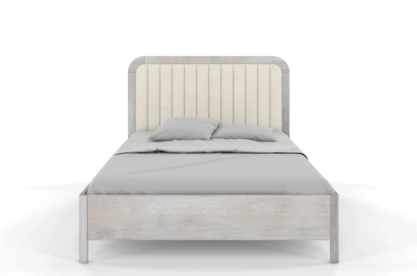 Tapicerowane łóżko drewniane dębowe Visby MODENA z wysokim zagłówkiem / 160x200 cm, olej bielony, zagłówek Casablanca 2301