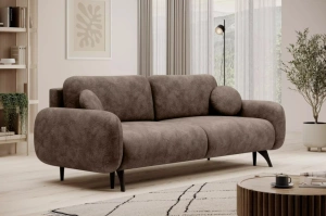 Nowoczesna sofa o obłym kształcie MOMO z funkcją spania i pojemnikiem na pościel / szerokość 222 cm