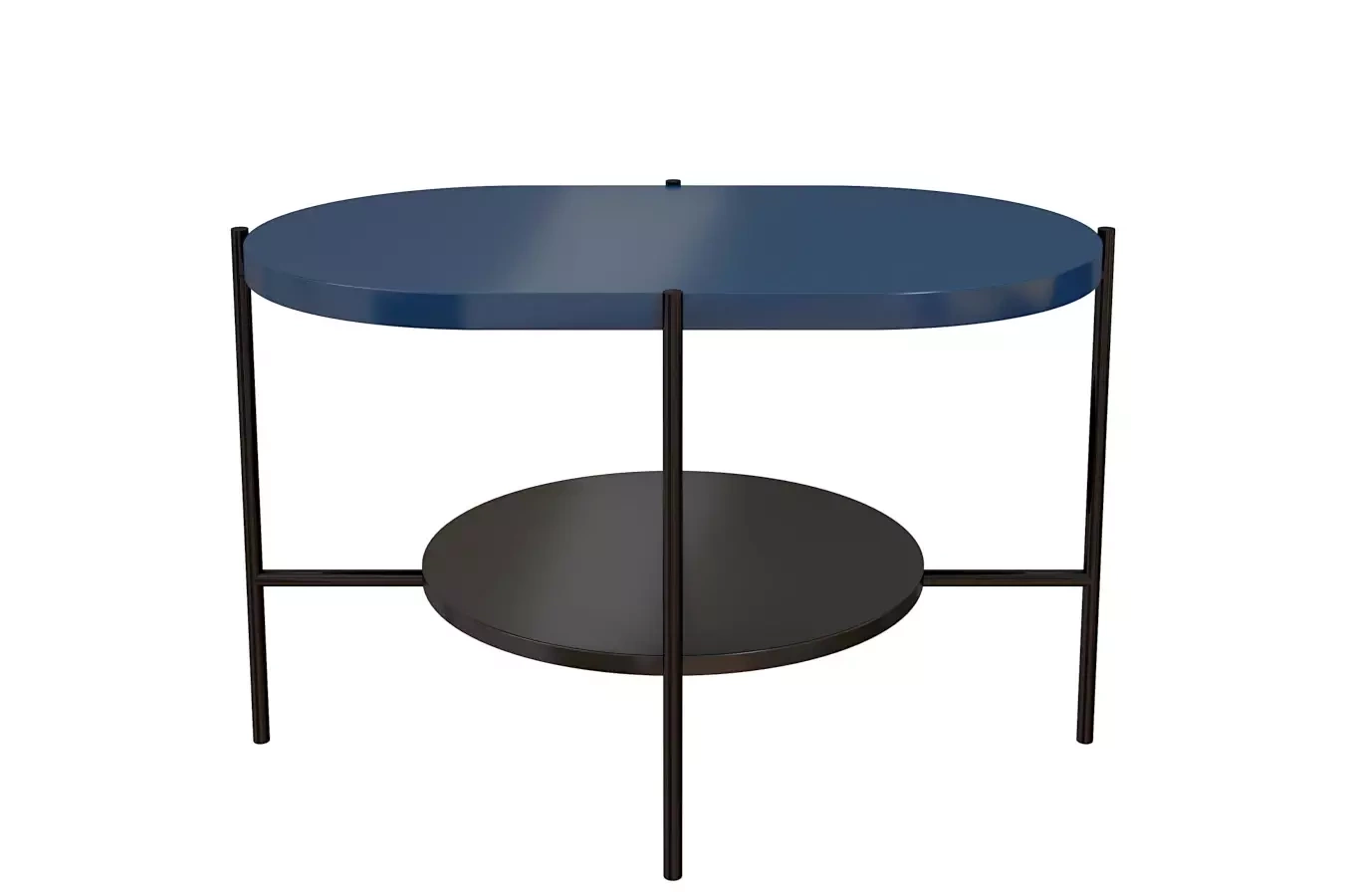 Nowoczesny stolik kawowy Dancan ARENA / czarna podstawa + granatowy i czarny blat