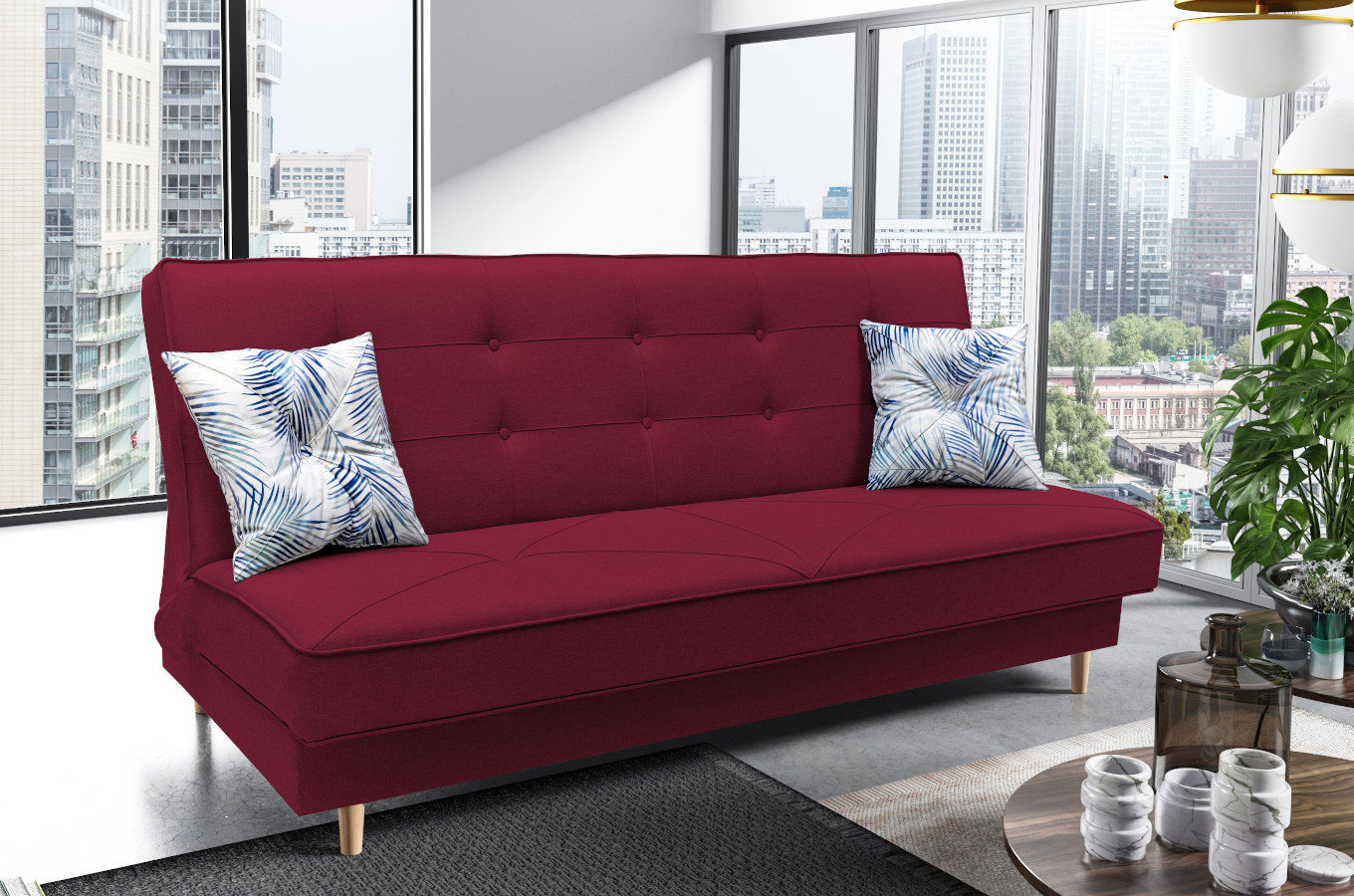 Elegancka sofa IZA w skandynawskim stylu, z funkcją spania i pojemnikiem na pościel