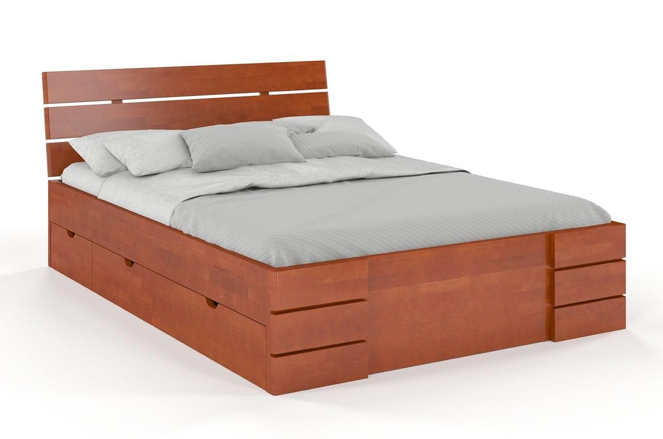 Łóżko drewniane bukowe Visby Sandemo High Drawers (z szufladami) / 90x200 cm, kolor palisander