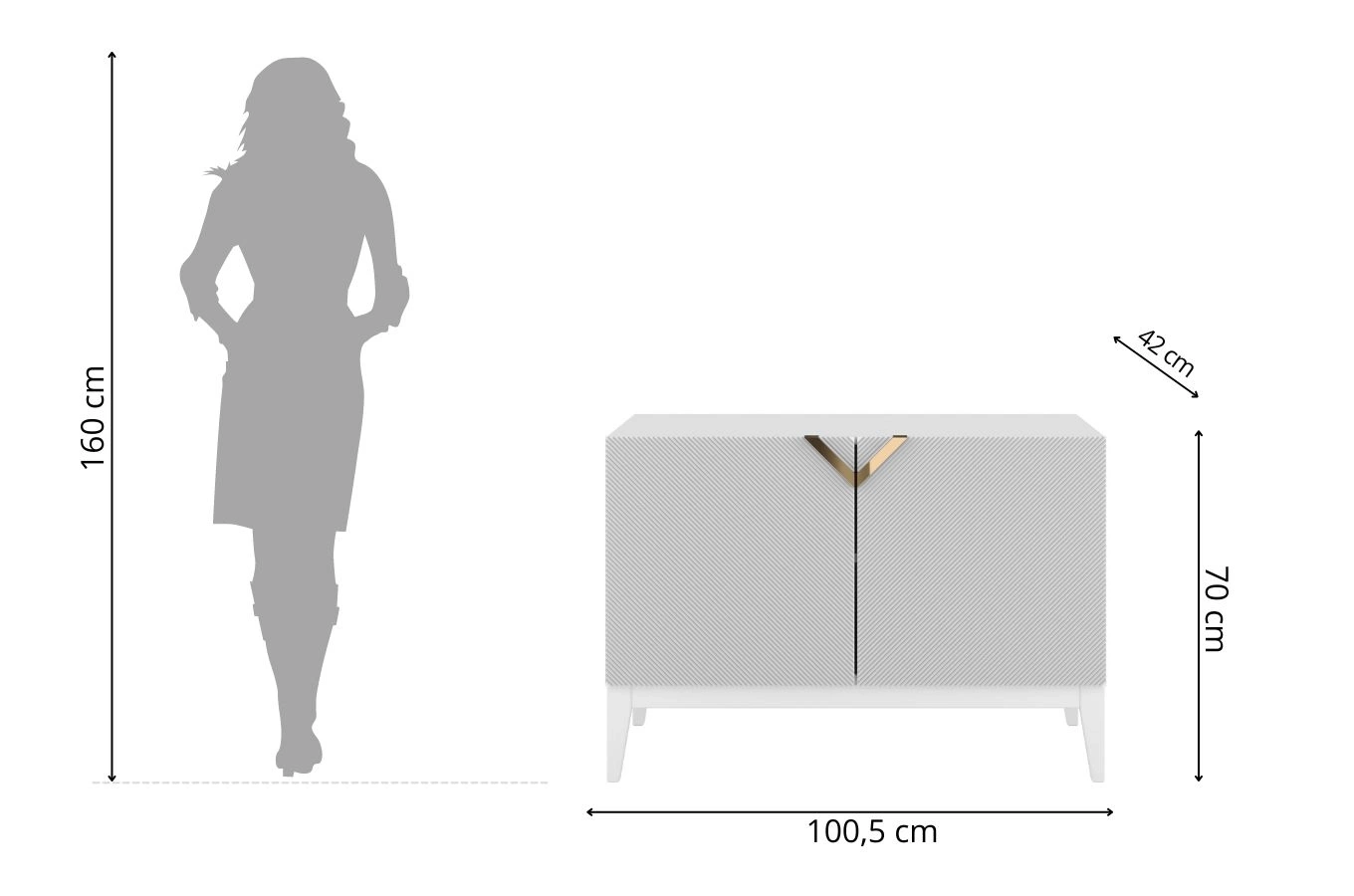 Drewniana komoda Visby DEMI LONG 2D / kolor biały + białe nogi / szer. 100,5 cm