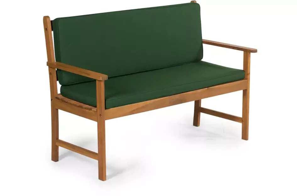 2-osobowa ławka ogrodowa SINTRA z drewna akacjowego z zieloną poduszką