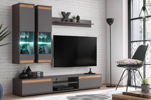 Nowoczesna meblościanka MODO / antracyt + dąb wotan / szer. 175 cm