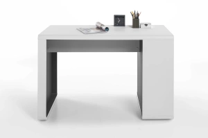 Nowoczesne białe biurko TADEO z otwartymi półkami / 119x59 cm