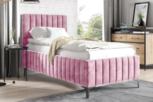 Eleganckie tapicerowane łóżko KORNELIA na metalowych nogach