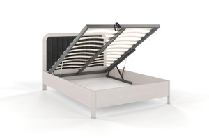 Tapicerowane łóżko drewniane sosnowe Visby MODENA BC z wysokim zagłówkiem / 140x200 cm, kolor biały, zagłówek Casablanca 2315 (skrzynia na pościel)