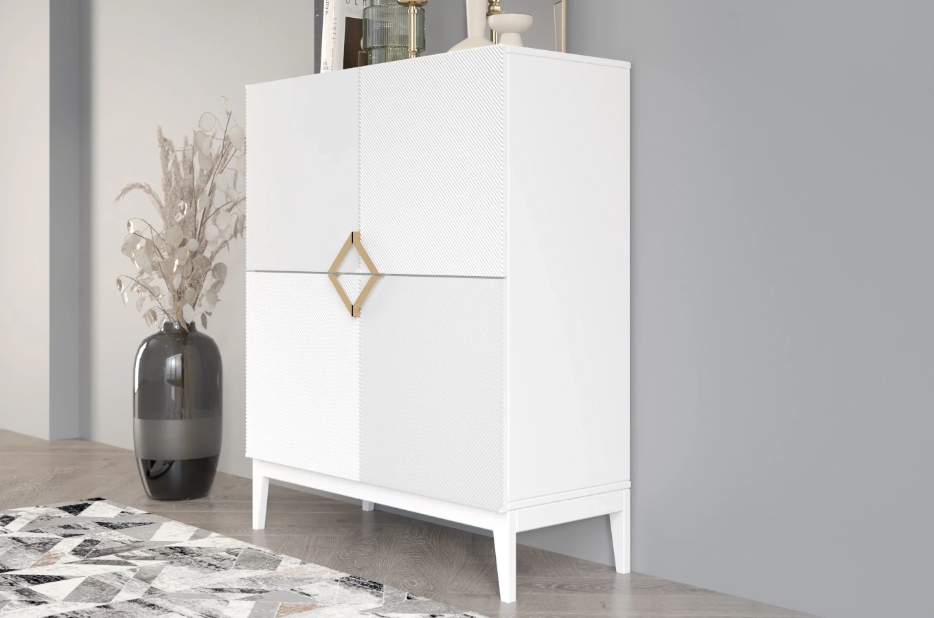 Drewniana komoda Visby DEMI HIGH / kolor biały + białe nogi / szer. 100 cm