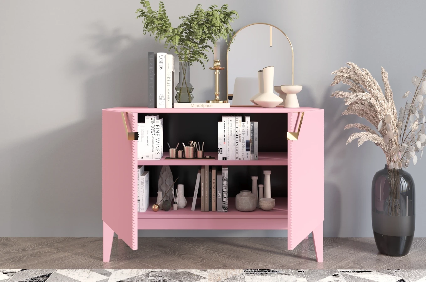 Drewniana komoda Visby DEMI LONG 2D / kolor pudrowy róż / szer. 100,5 cm