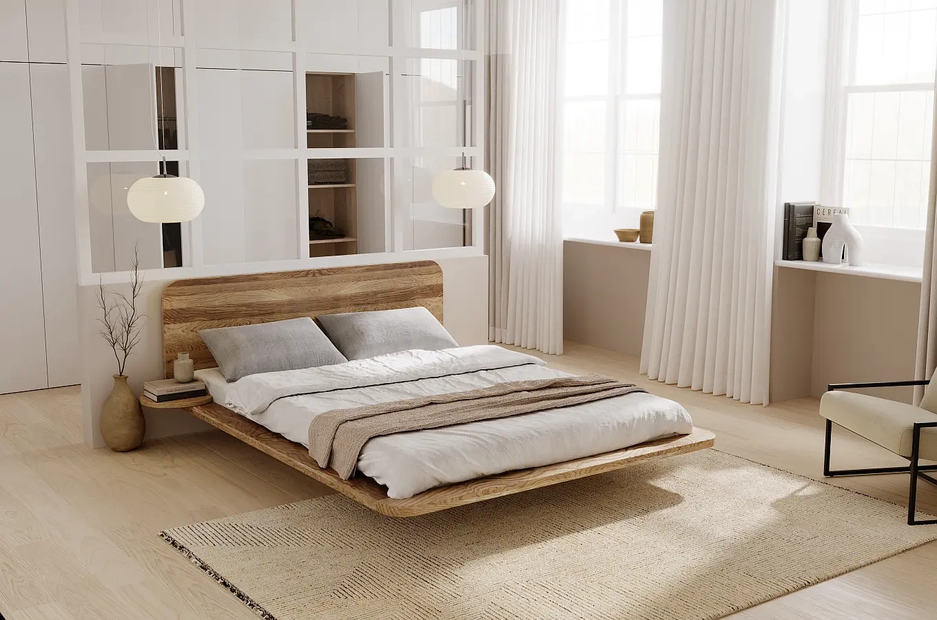 Łóżko lewitujące drewniane dębowe Skandica JAPANDIC