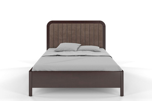 Tapicerowane łóżko drewniane bukowe Visby MODENA BC z wysokim zagłówkiem / 140x200 cm, kolor palisander, zagłówek Casablanca 2306 (skrzynia na pościel)