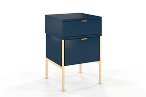 Elegancka granatowa szafka nocna Skandica POLKA na złotych nóżkach / szer. 38 cm