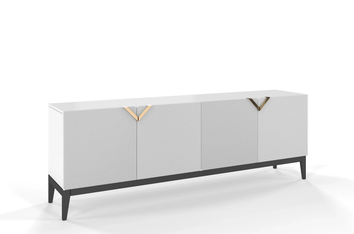 Drewniana komoda Visby DEMI LONG / kolor biały + czarne nogi / szer. 201,5 cm