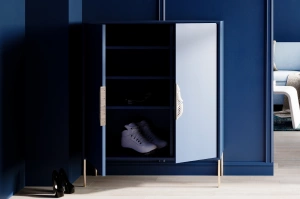 Granatowa komoda / szafka na buty Skandica MERLIN ze złotymi dodatkami / szer. 100 cm