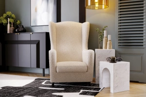 Fotel uszak Skandica AGNETA w tkaninie boucle / nóżki czarne