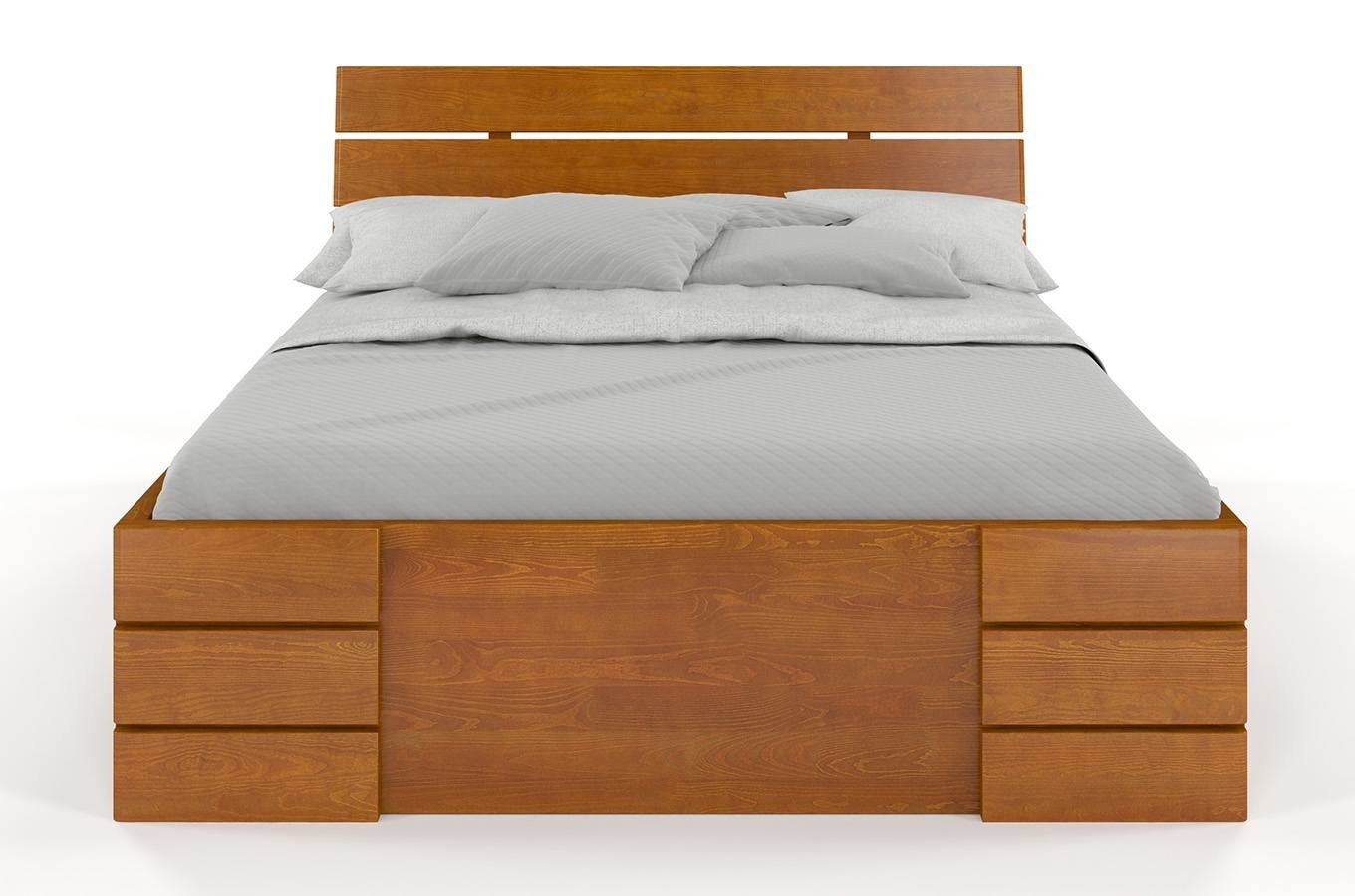 Łóżko drewniane sosnowe Visby Sandemo High Drawers (z szufladami) / 120x200 cm, kolor orzech
