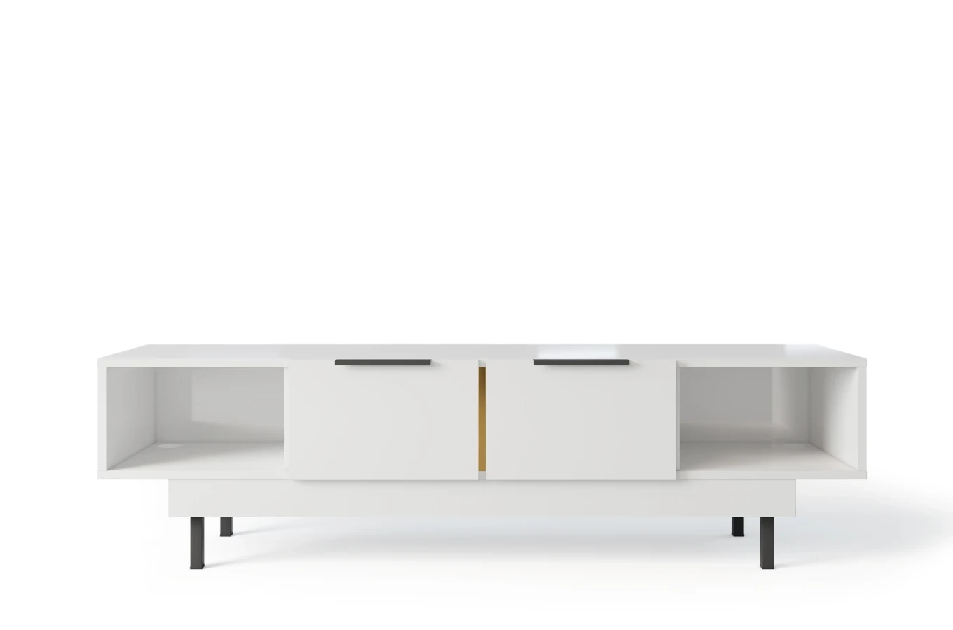 Elegancka biała komoda RTV Dancan ARTEMISA ze złotymi dodatkami / szer. 163 cm