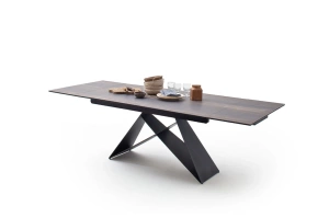 Nowoczesny rozkładany stół KOBE z ceramicznym blatem na metalowych nogach, kolor ciemne drewno / 160-240 x 90 cm
