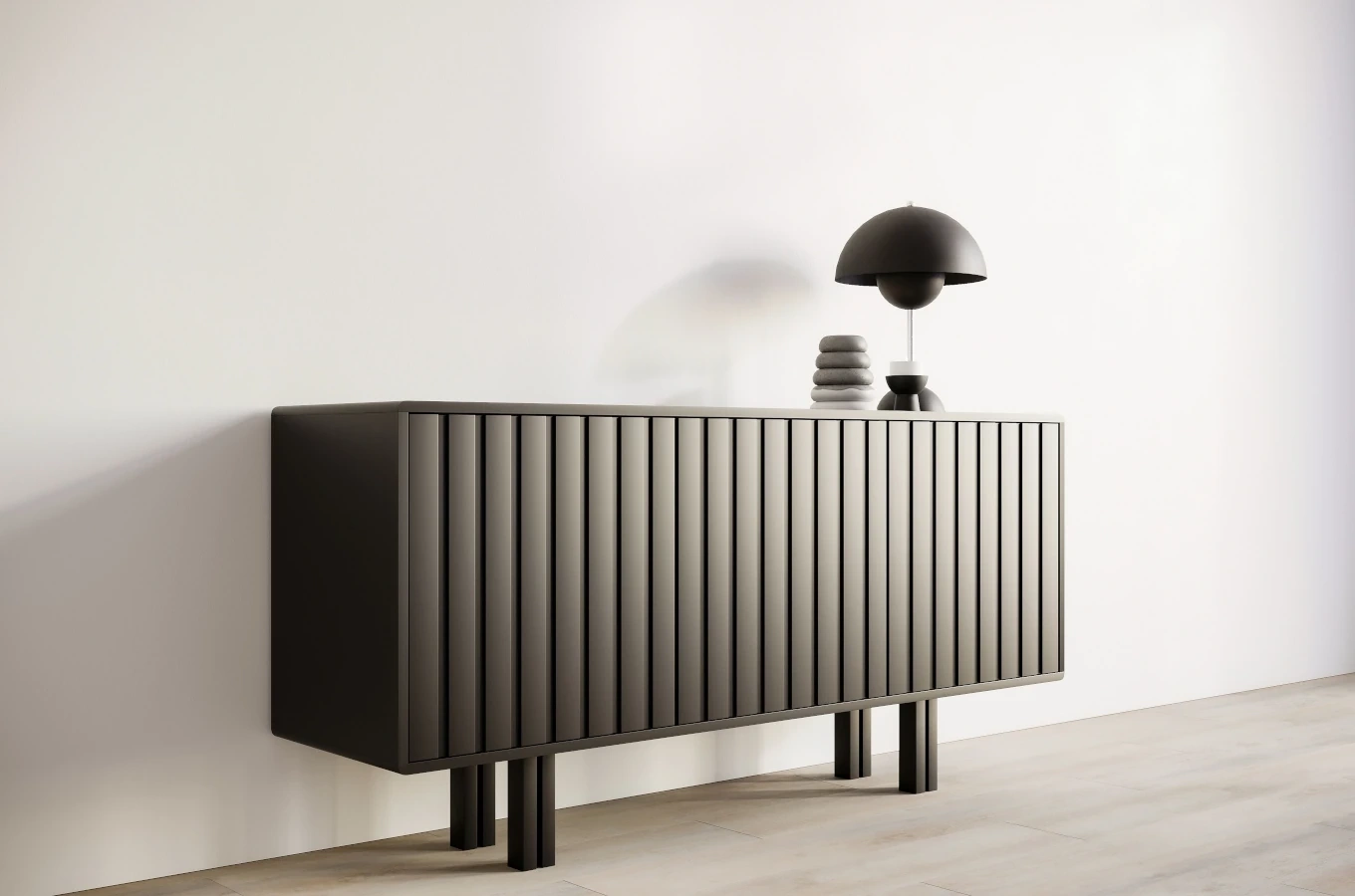 Czarna komoda Skandica VIGGE z lamelami / szer. 149 cm