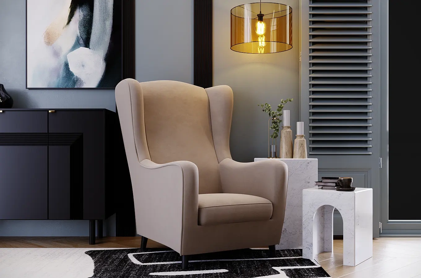 Fotel uszak Skandica AGNETA / 4 kolory tapicerki + 2 kolory nóg do wyboru!