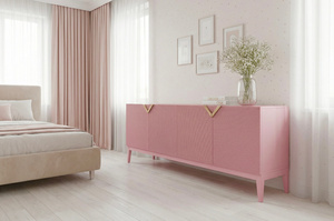 Drewniana komoda Visby DEMI LONG / kolor pudrowy róż / szer. 201,5 cm